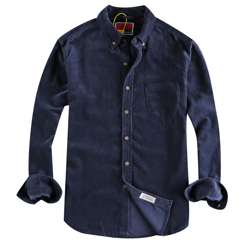 Retro Trendy Sleeve Color Matching Men's Corduroy Long Sleeve Shirt