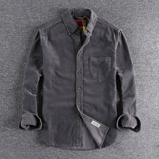 Retro Trendy Sleeve Color Matching Men's Corduroy Long Sleeve Shirt